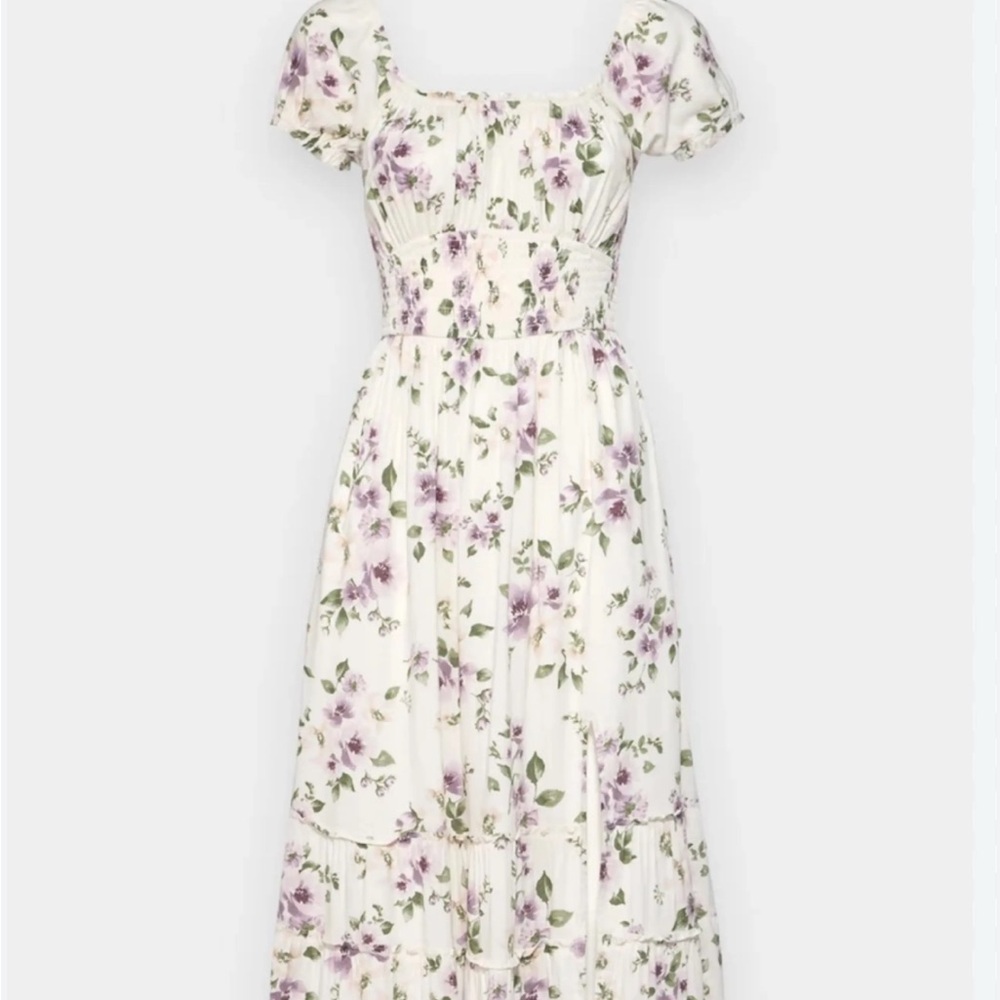 Midi White & Purple Floral Dress